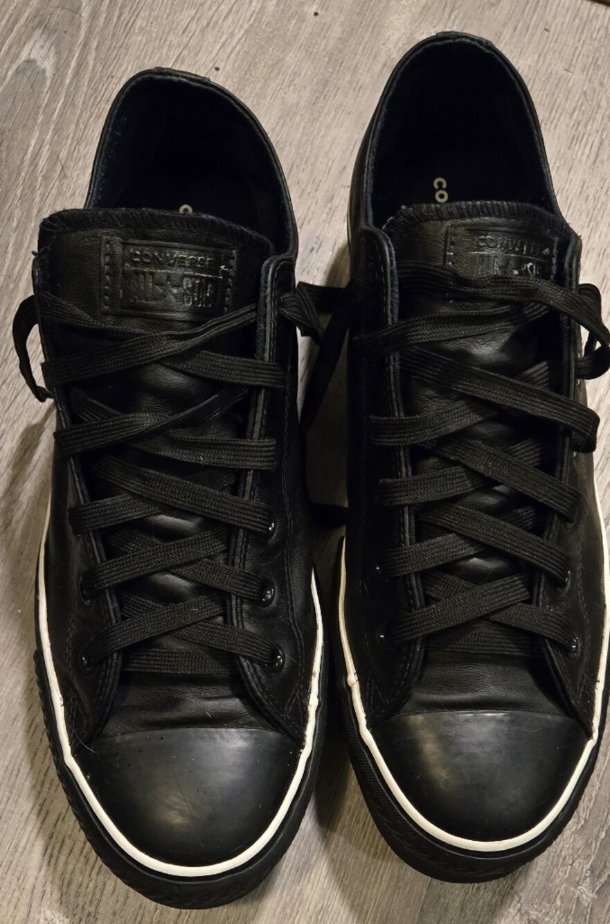 Converse By You Custom Black Leather Low Top Sneakers - Men's 12 / Women's 14